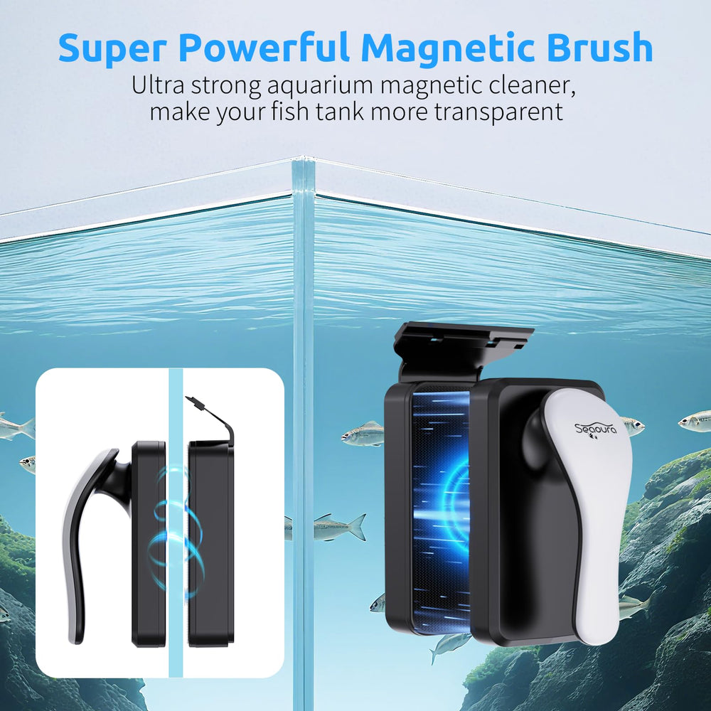 SEAOURA magnetic aquarium glass cleaner outer nylon pad polishes glass surface and reduces water spots.