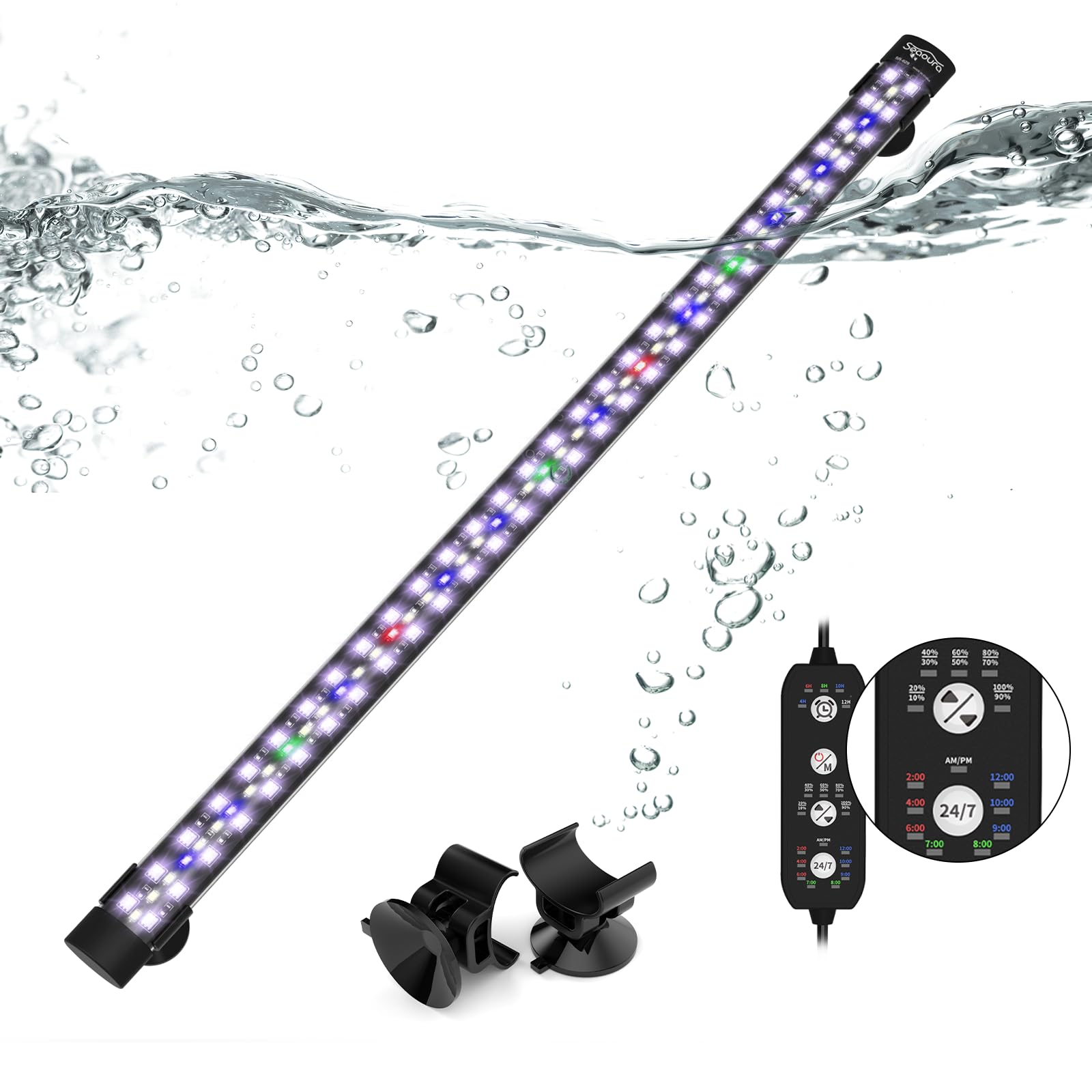 SEAOURA submersible aquarium light front view showing waterproof design for underwater use