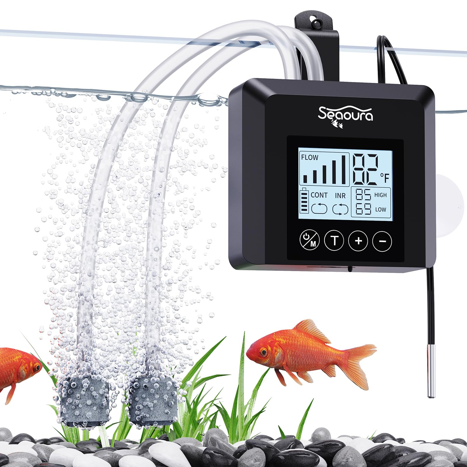 SEAOURA USB rechargeable portable aerator front view with battery backup option.