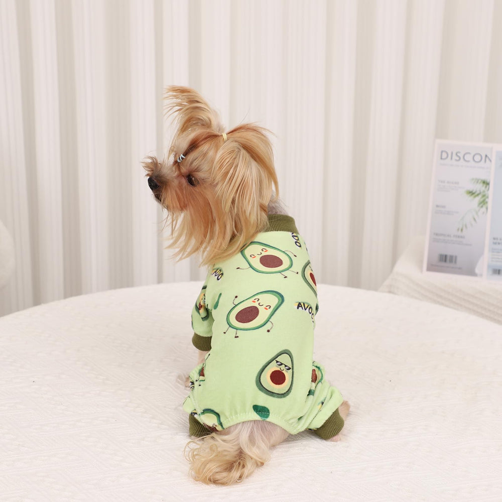 Sebaoyu avocado dog pajamas size range with chest and back measurements guide