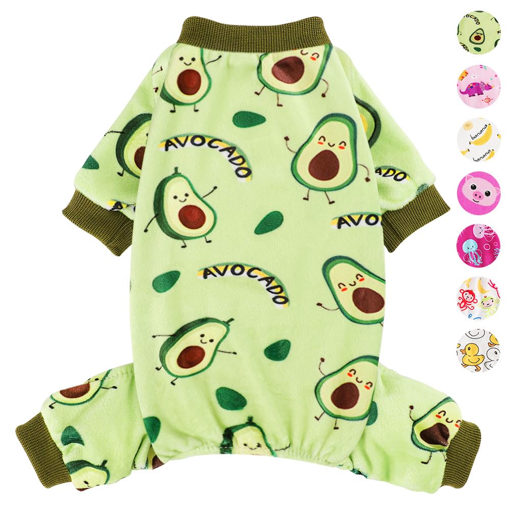 Sebaoyu avocado dog pajamas front view on a tiny dog for comfy nightwear