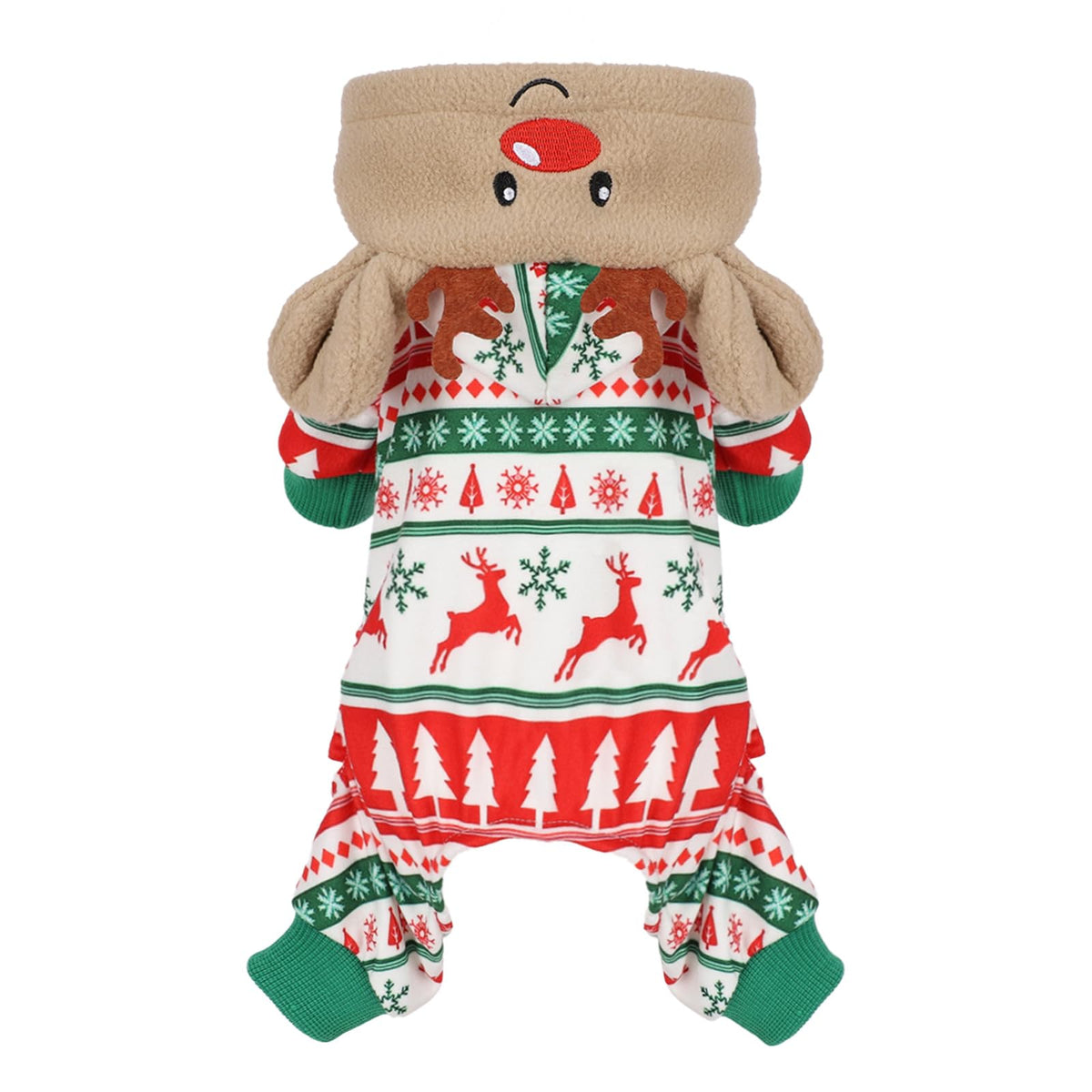 Sebaoyu dog Christmas pajamas with reindeer hat in green help festive photos