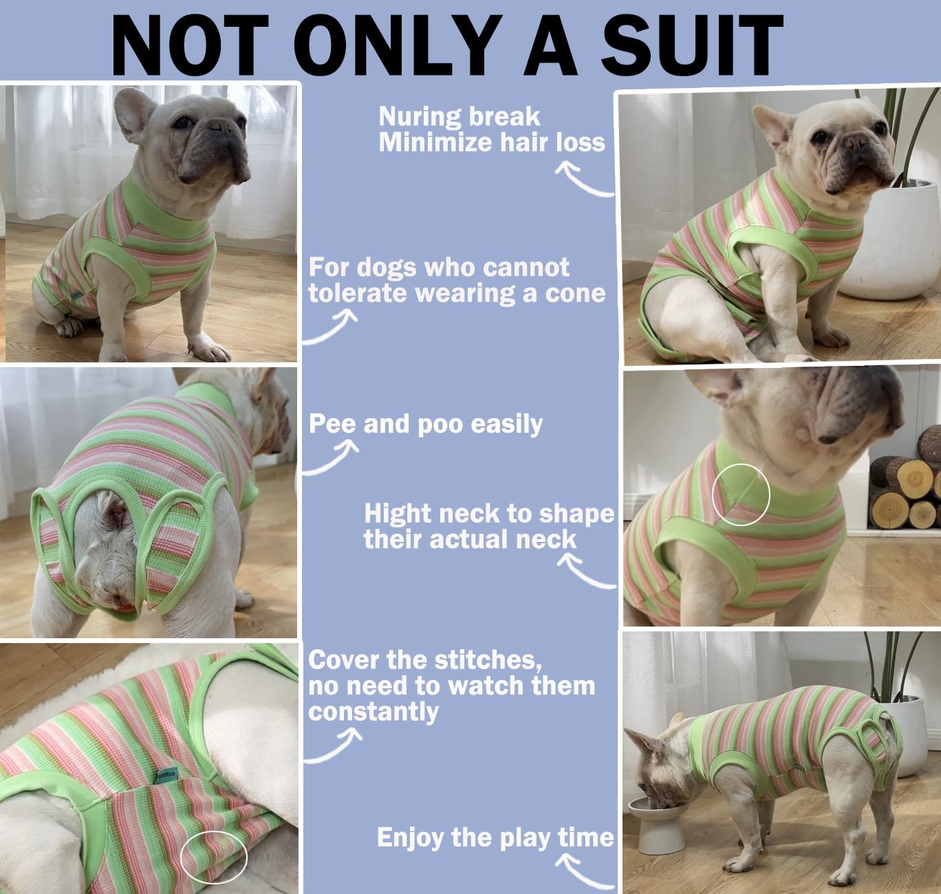 Sebidtco dog surgery suit with pullover design for quick on/off access.