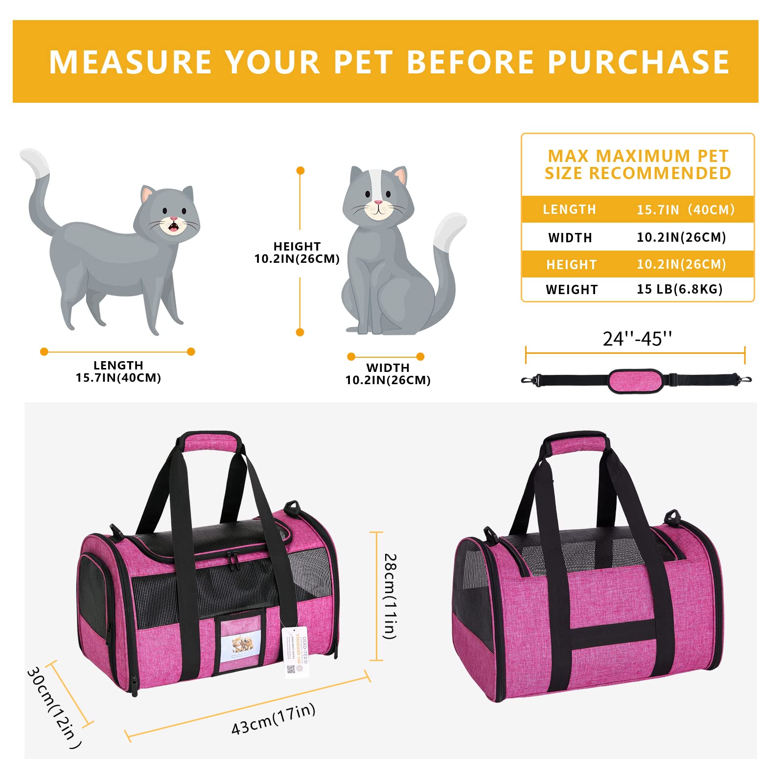 SECLATO cat carrier durable fabric for long lasting travel protection