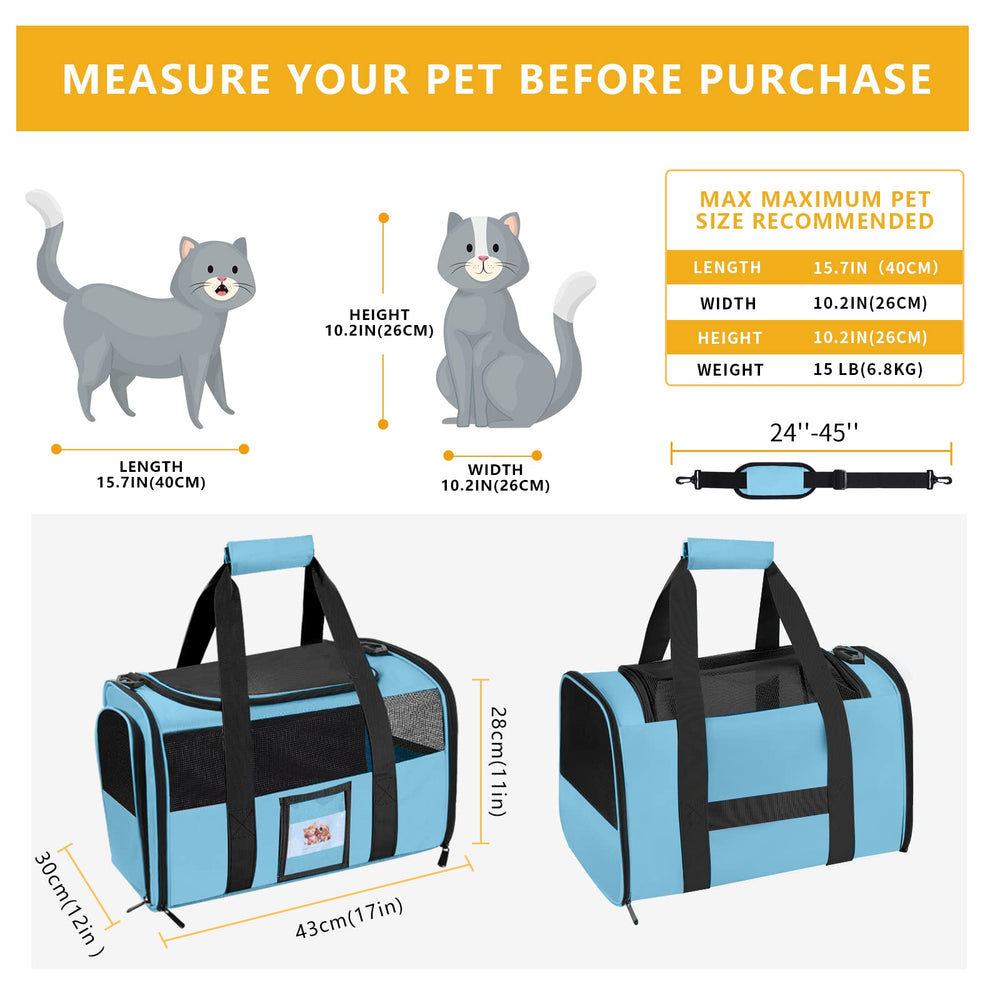 SECLATO cat carrier hidden-bowl blue enables convenient feeding during trips.
