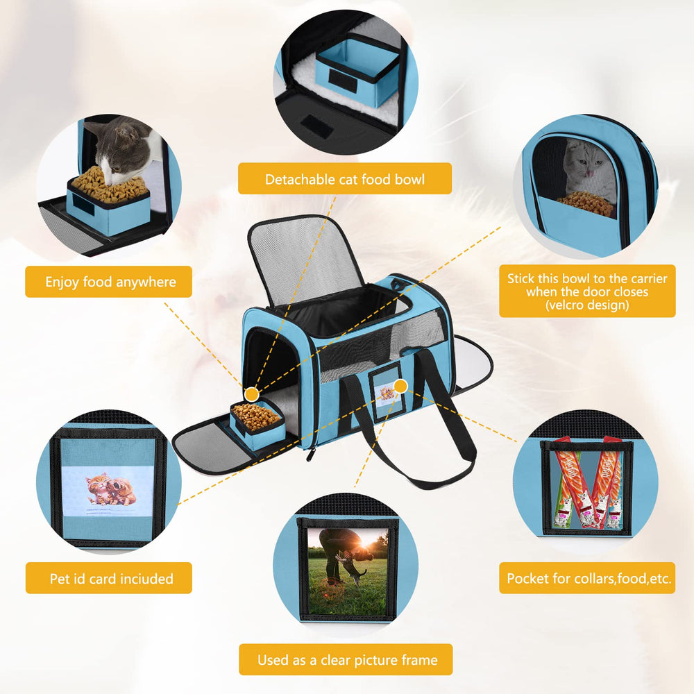 SECLATO cat carrier soft-pad blue features a washable comfort liner.