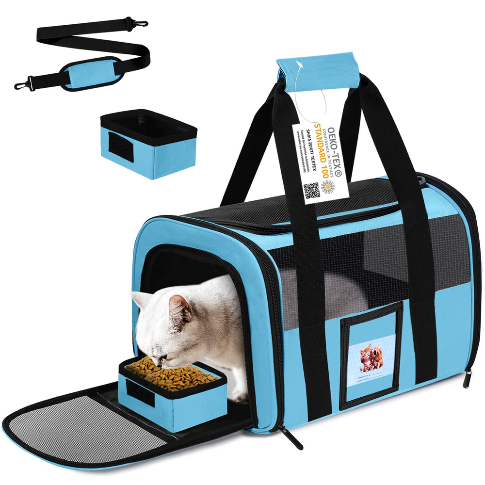 SECLATO cat carrier under-seat blue provides compact airline travel convenience.