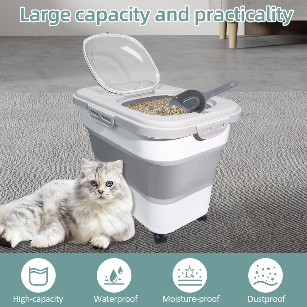 SECOAT cat litter storage container with casters for easy repositioning