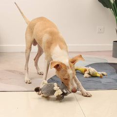 Sedioso donkey dog toy grey safety design reduces slobber contact.