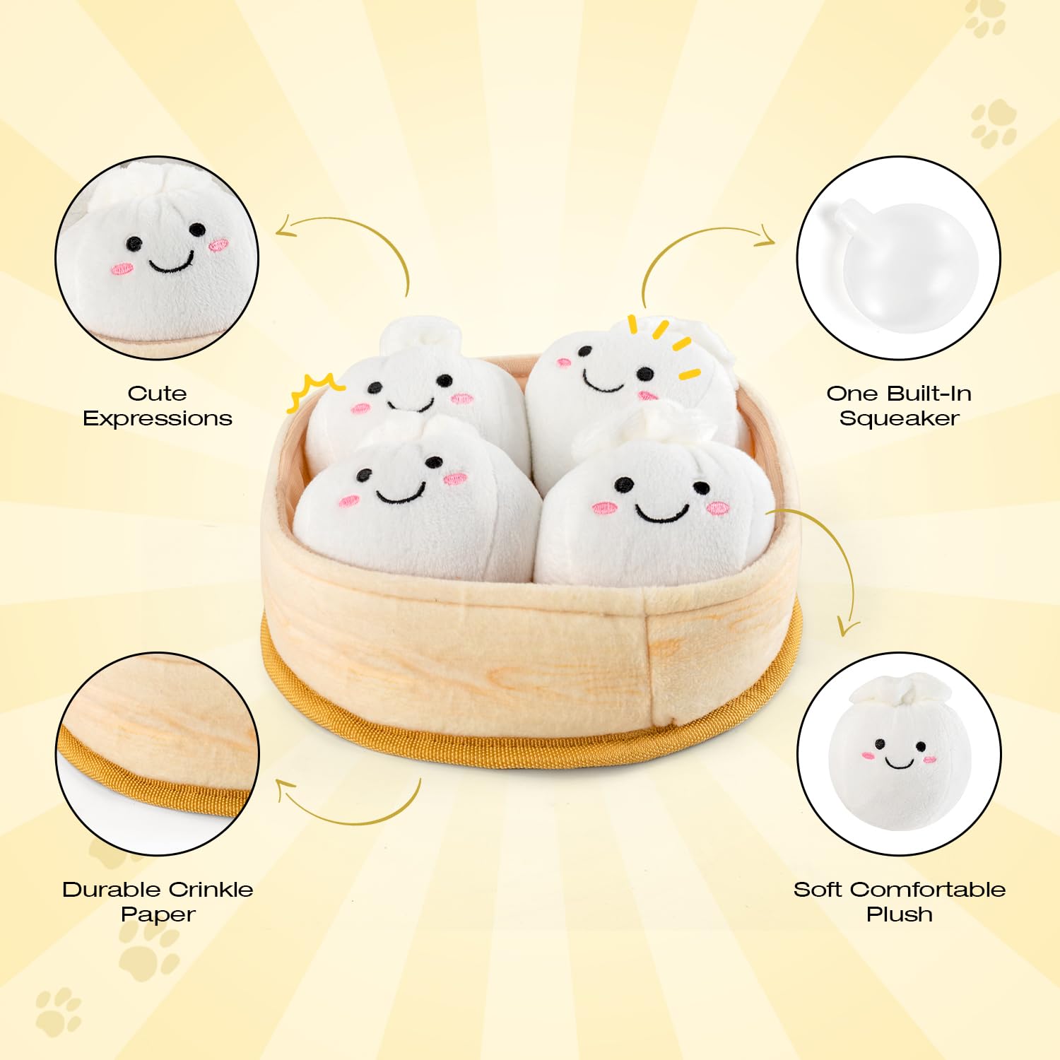 Sedioso steamed stuffed bun closeup emphasizes soft cotton texture for safe puppy play