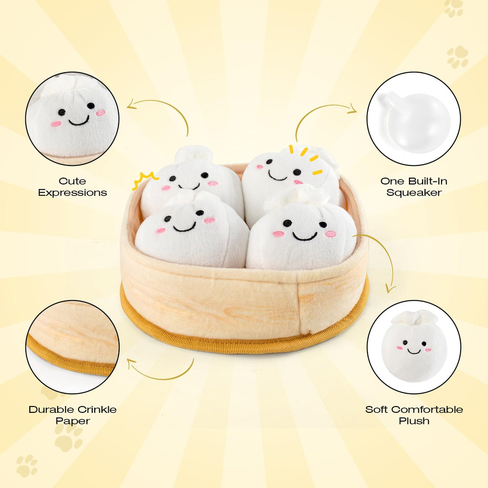 Sedioso steamed stuffed bun closeup emphasizes soft cotton texture for safe puppy play