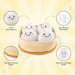Sedioso steamed stuffed bun closeup emphasizes soft cotton texture for safe puppy play