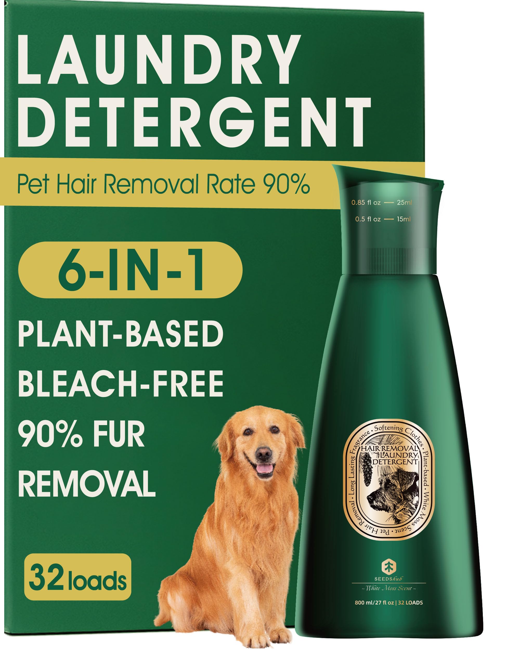 Seedshub Pet Hair Remover bottle front with cedar scent for fresh laundry