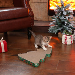 Seematn Christmas tree scratcher in use demonstrates active play and stress relief for felines.