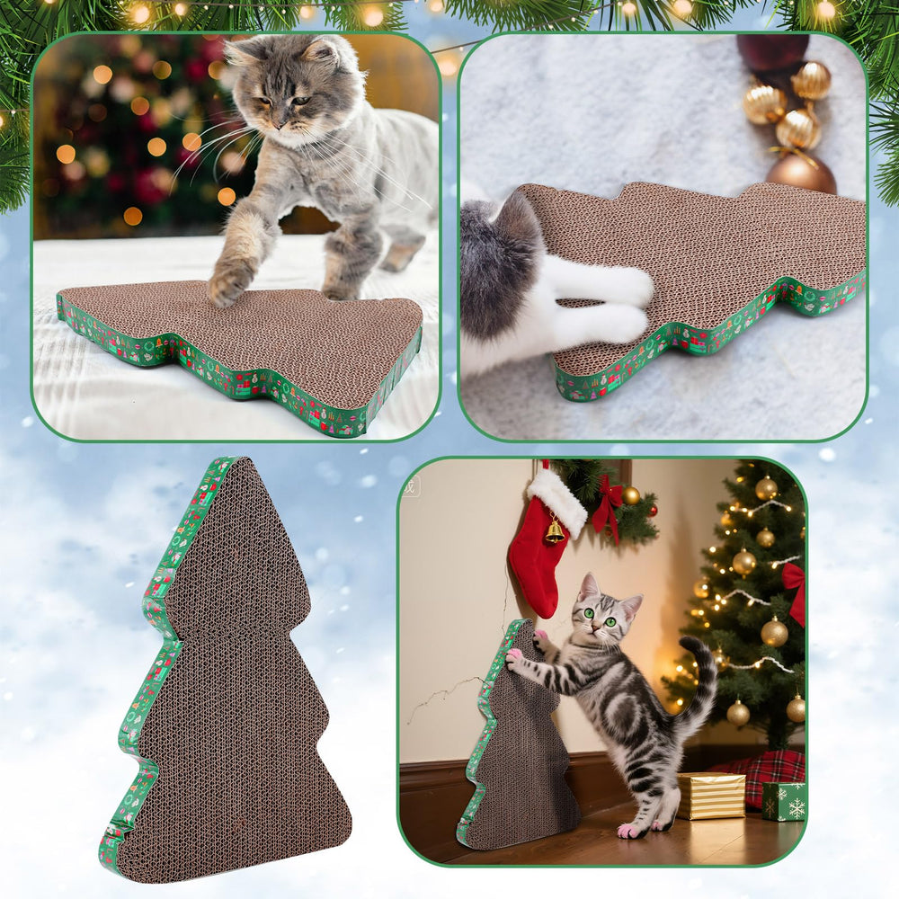 Seematn Christmas tree scratcher packaging image conveys gift-ready feline entertainment.