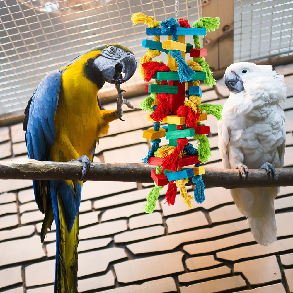 Seenelling easy-install parrot toy with hook simplifies setup on cage or perch.
