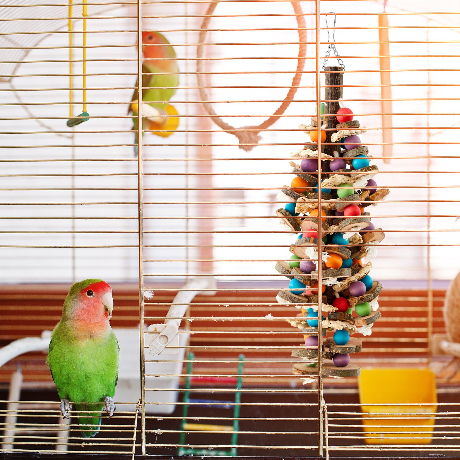 Seenelling home decor parrot toy hangs stylishly while enriching your bird's environment.