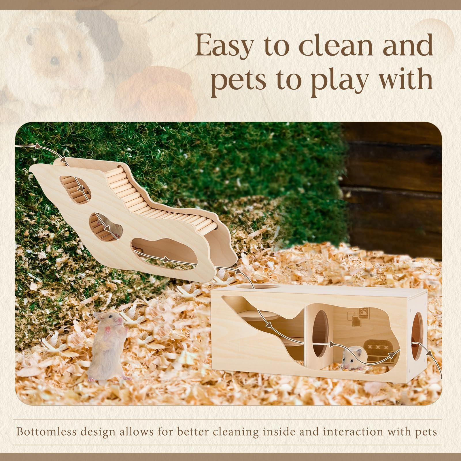 Seenelling hideout set suits Syrian hamsters, gerbils, hedgehogs, and other small pets.