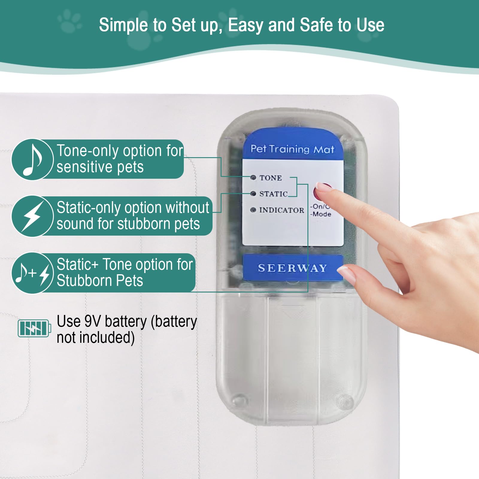 SEERWAY Electric Pet Training Mat near countertop discourages jumping and keeps surfaces clean.