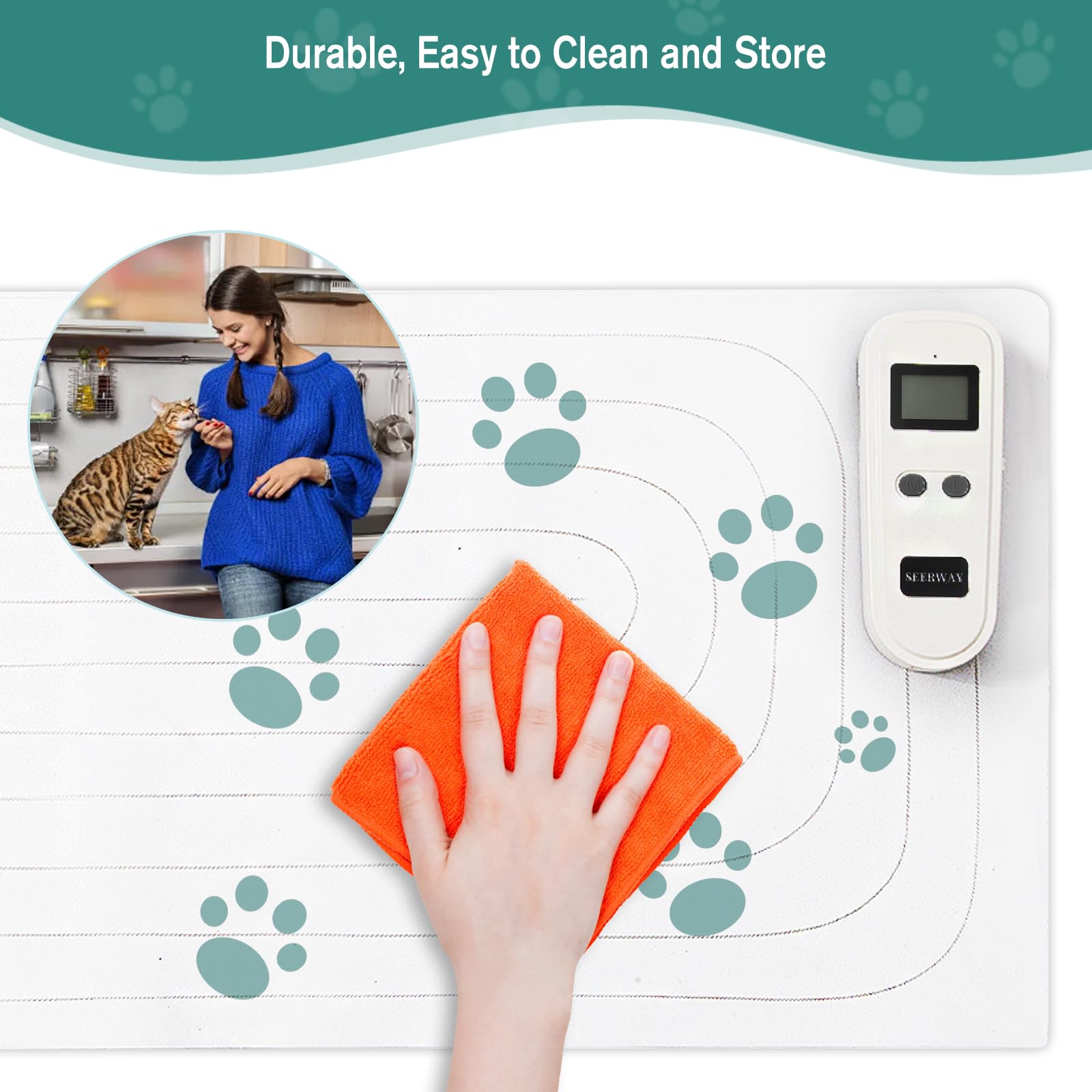SEERWAY Rechargeable Pet Training Mat chew resistant material withstands paws