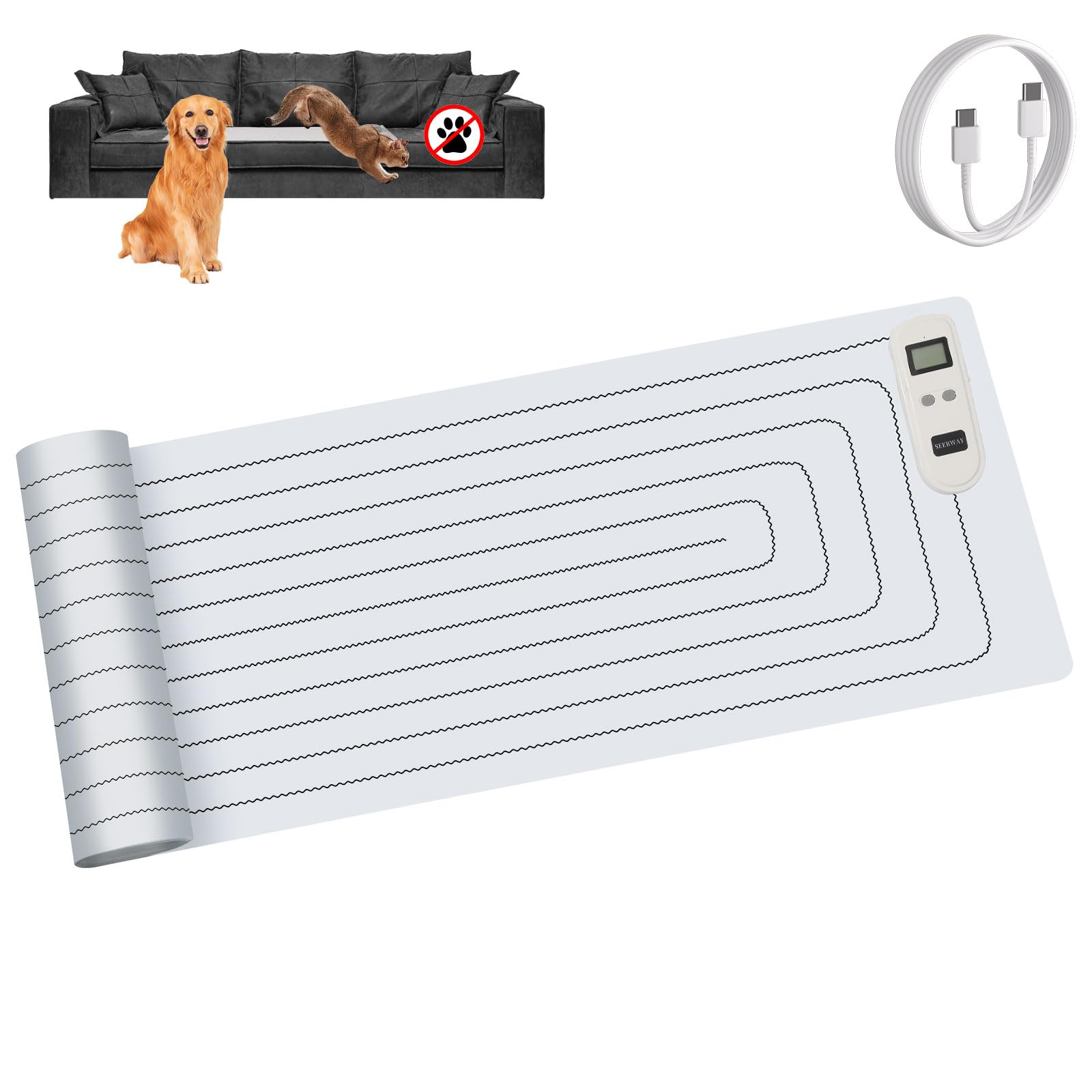 SEERWAY Rechargeable Pet Training Mat front view aids gentle boundary training