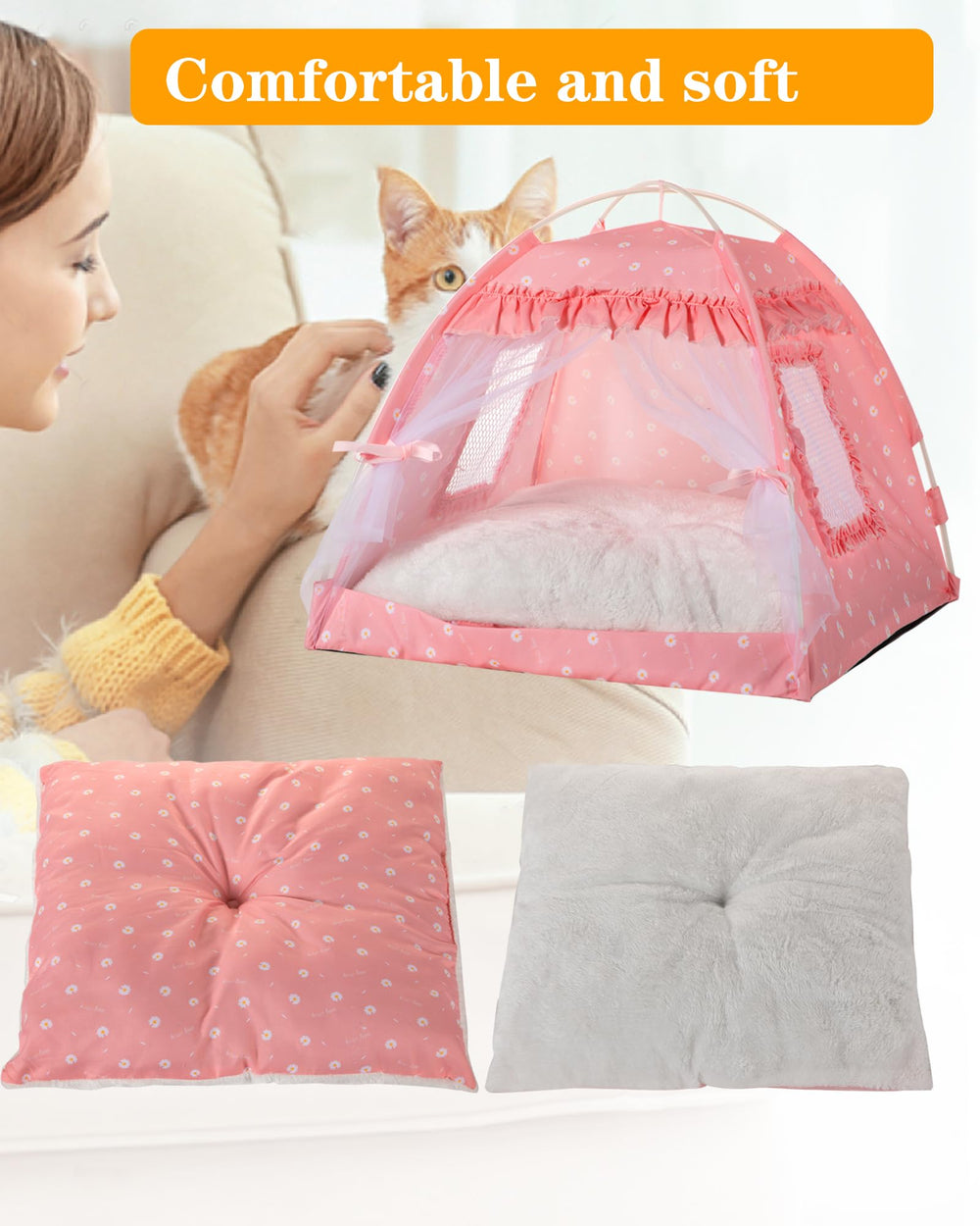 SEIMMIE Cat Princess Bed Tent with removable rods for easy cleaning.