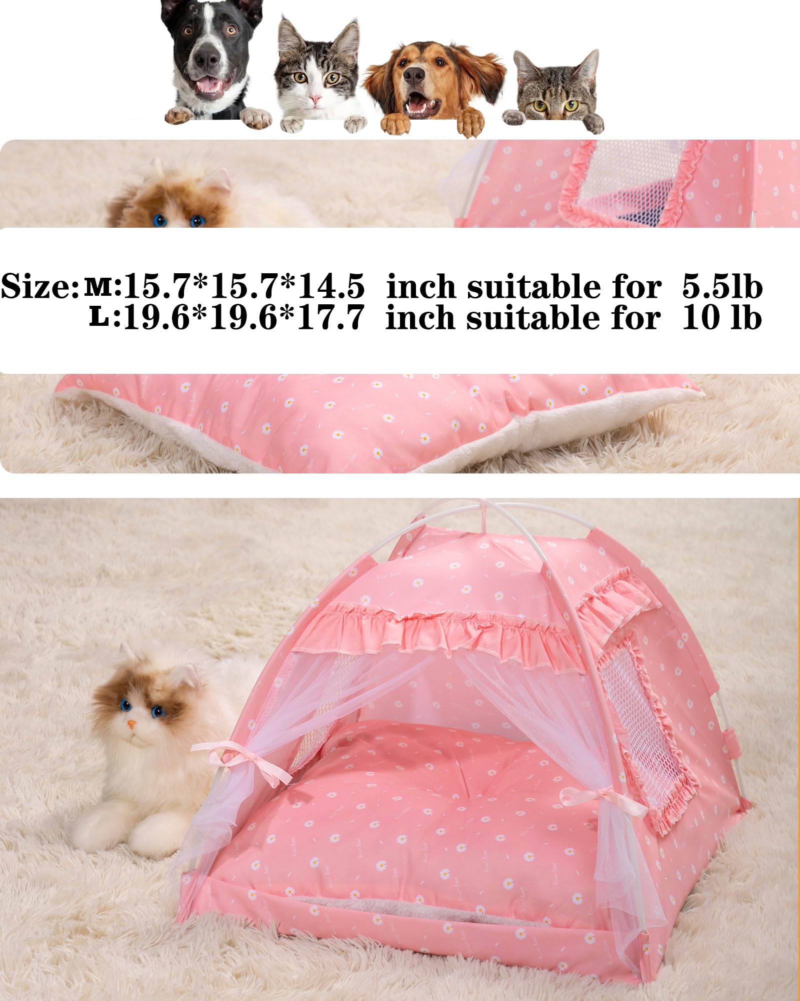 SEIMMIE Cat Princess Bed Tent pink tent set outdoors for lawn play.