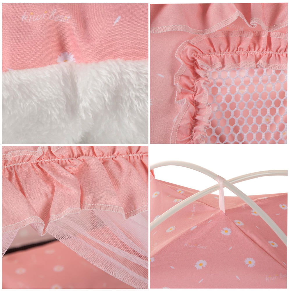 SEIMMIE Cat Princess Bed Tent shows size options for pets and spaces.