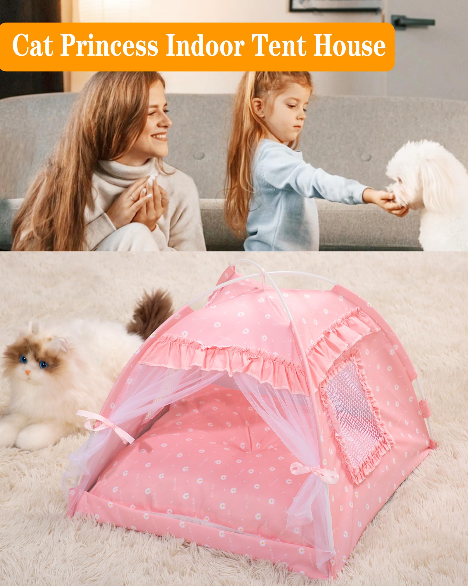 SEIMMIE Cat Princess Bed Tent roomy interior for cats and small dogs.