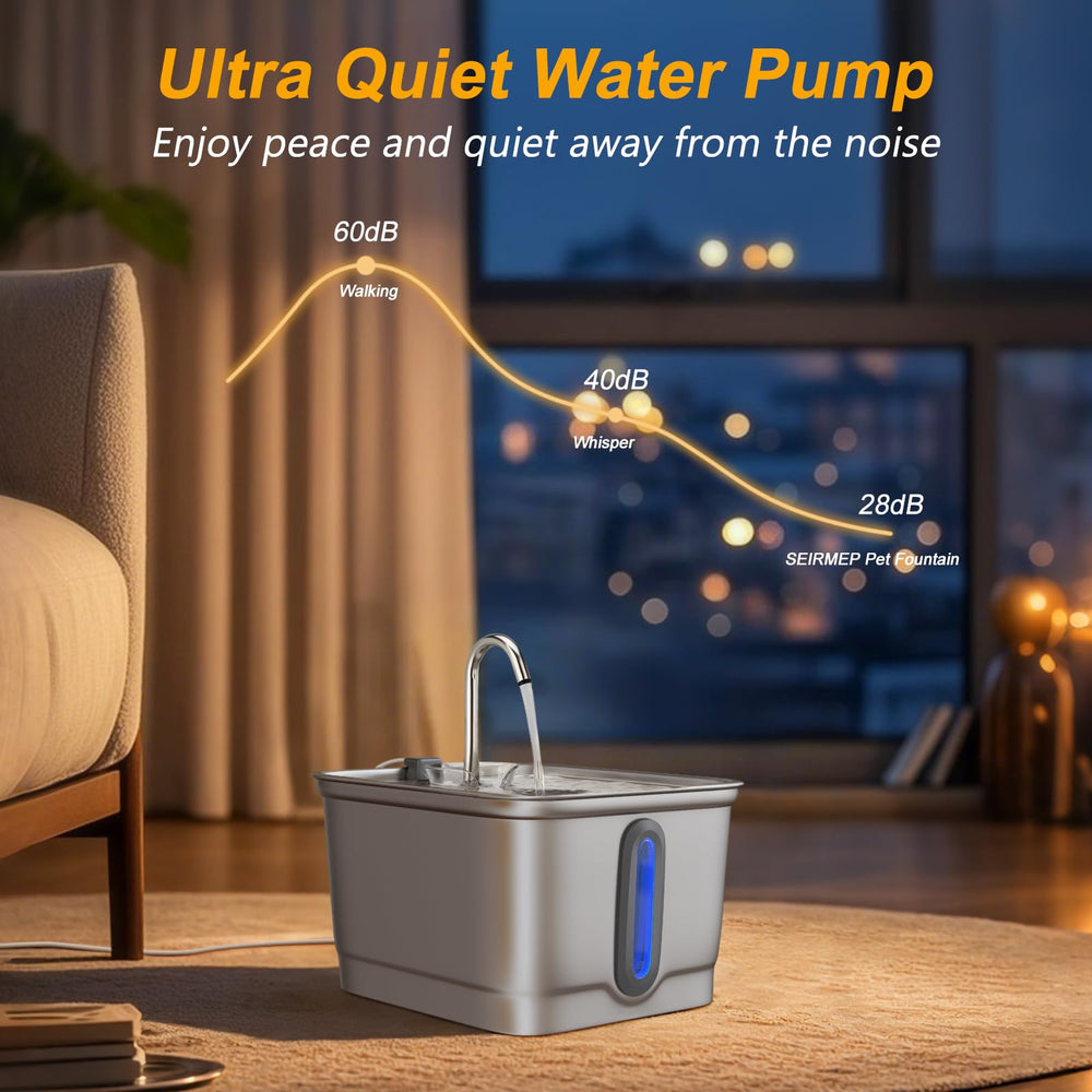 SEIRMEP cat water fountain dishwasher-safe design for easy cleaning.