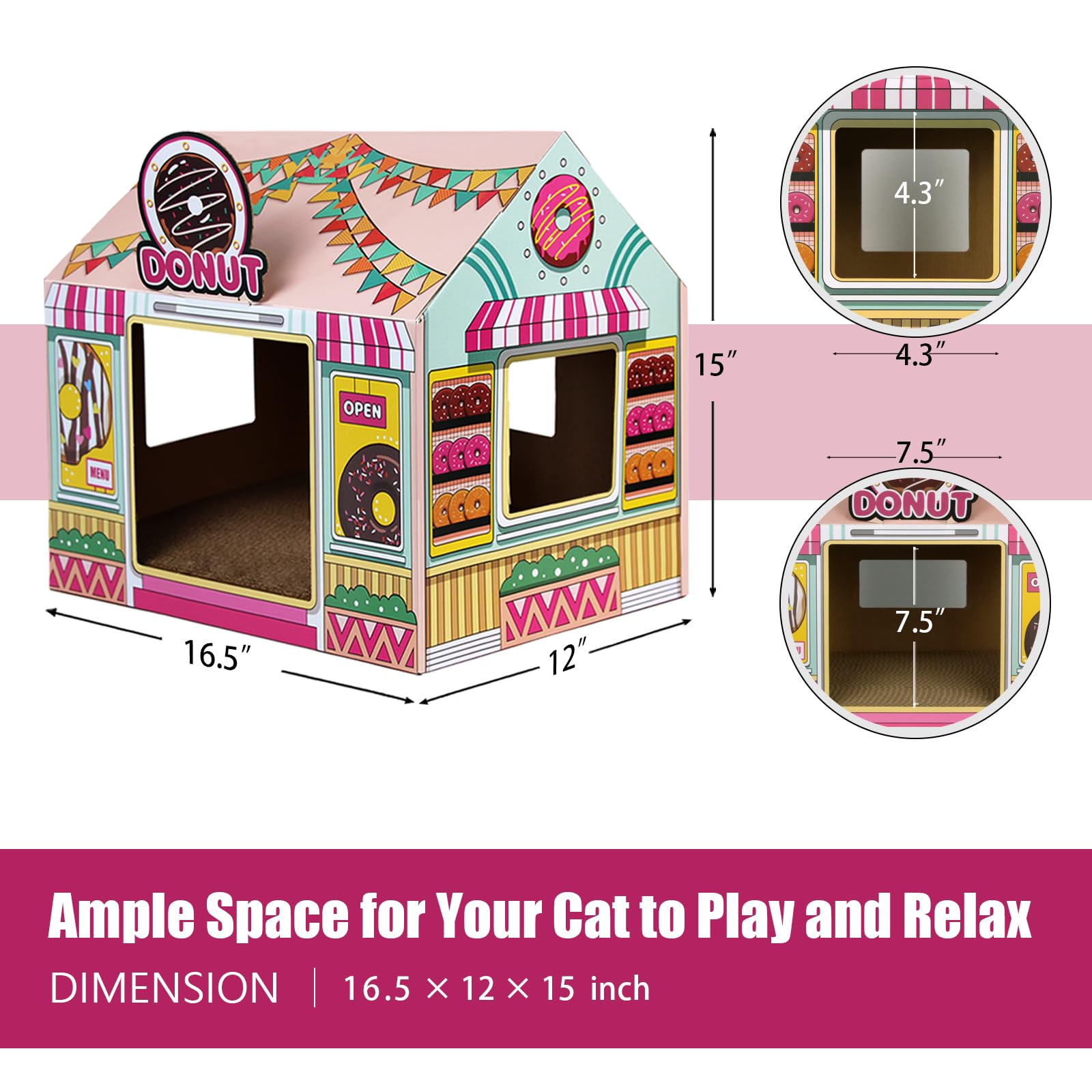 SEKAM Donut Shop Cat House catnip feature invites playful exploration.