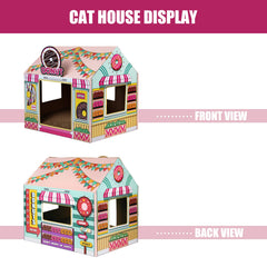 SEKAM Donut Shop Cat House scratcher closeup with corrugated board for nails.