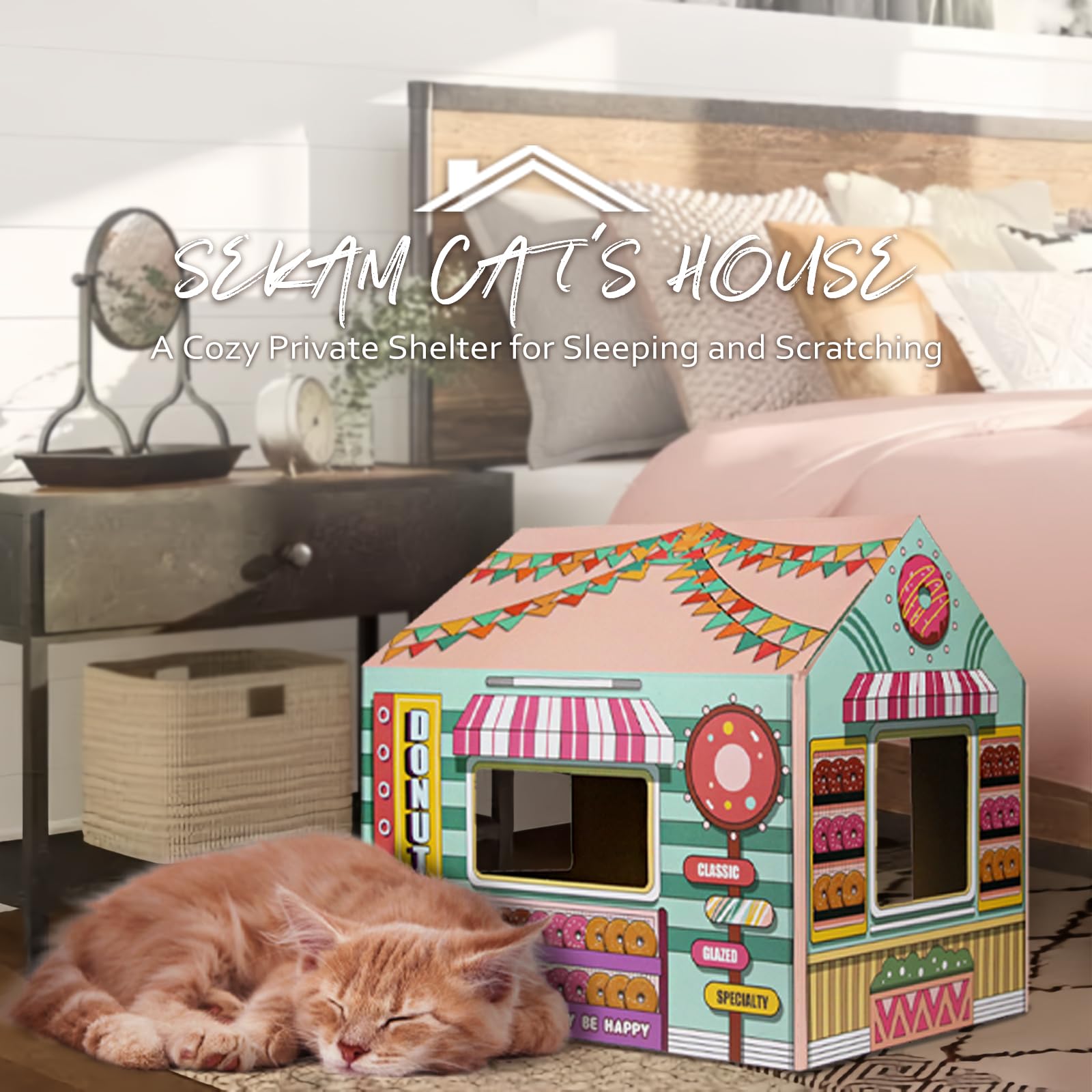 SEKAM Donut Shop Cat House side view, spacious entry for easy access.
