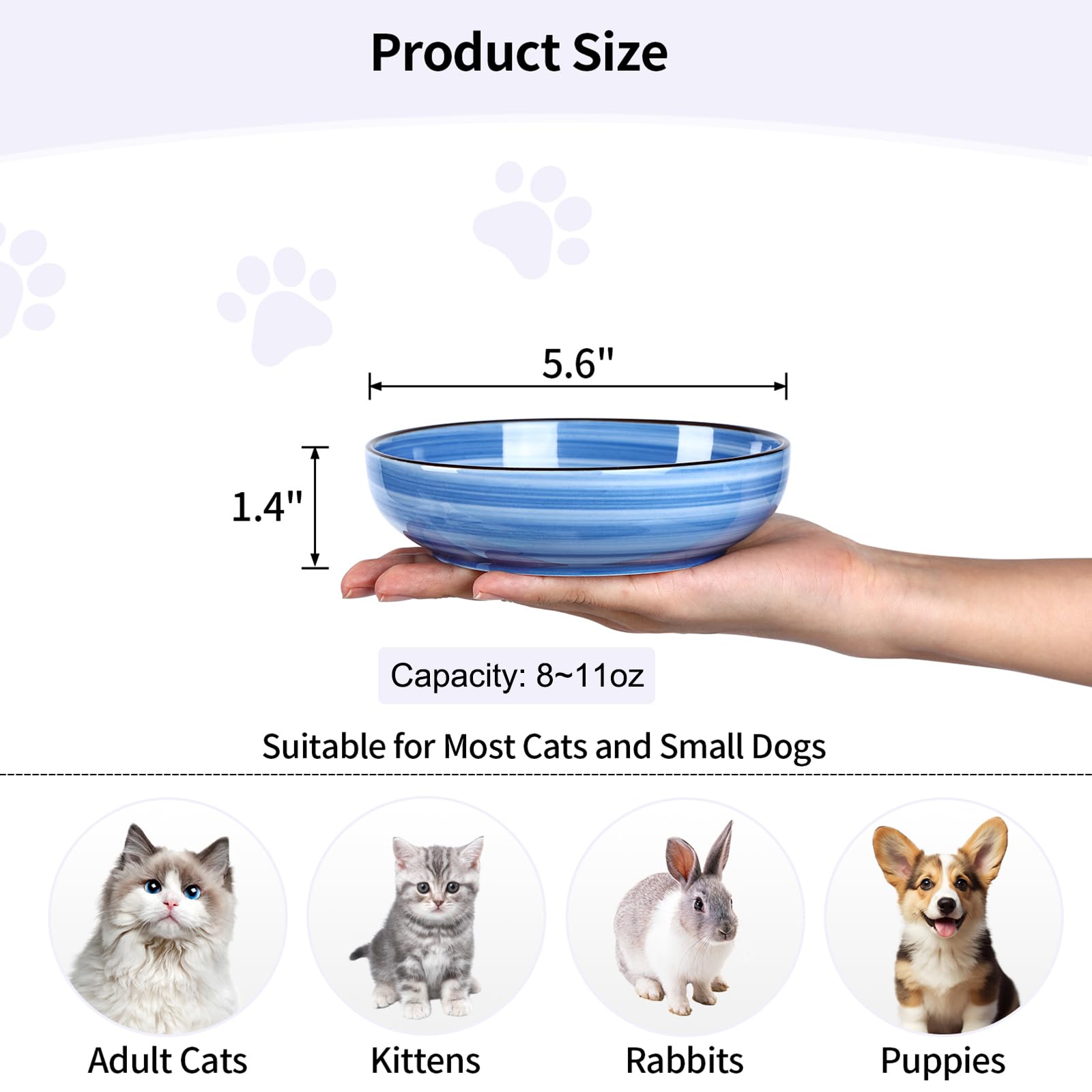 Selamica cat bowls gradient blue finish with dishwasher-safe convenience.