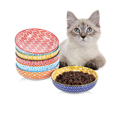 Selamica ceramic cat bowls with vibrant patterns for stylish mealtime sharing