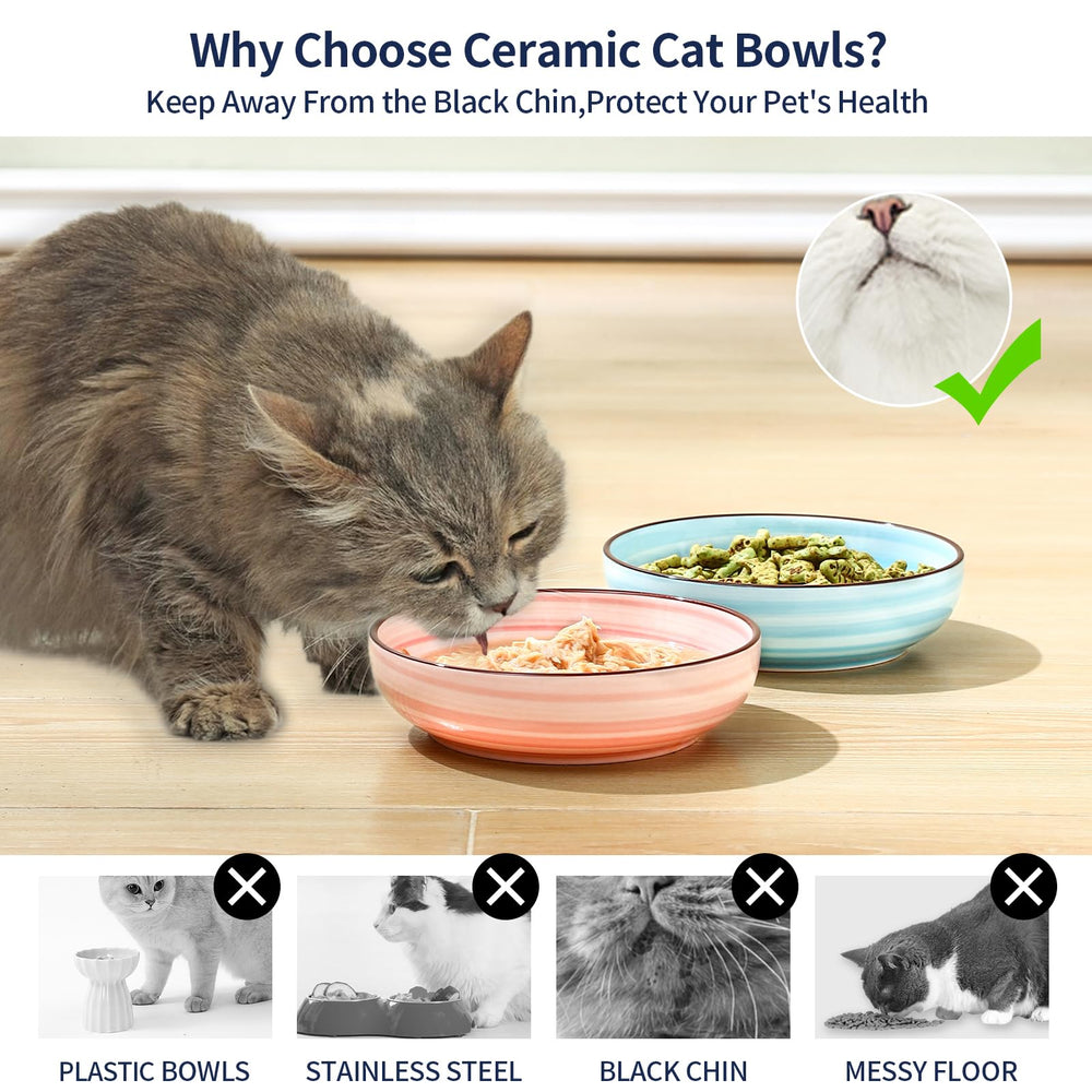 Selamica cat bowls wide-shallow-design fit whisker-friendly feeding for kittens.