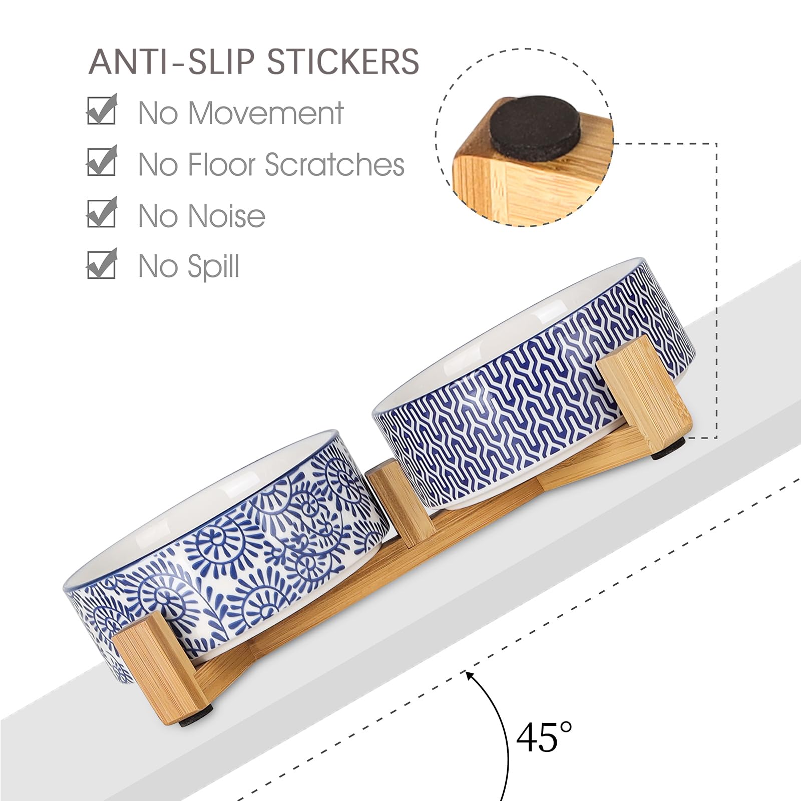 Selamica wooden stand with non-slip pads keeps bowls steady