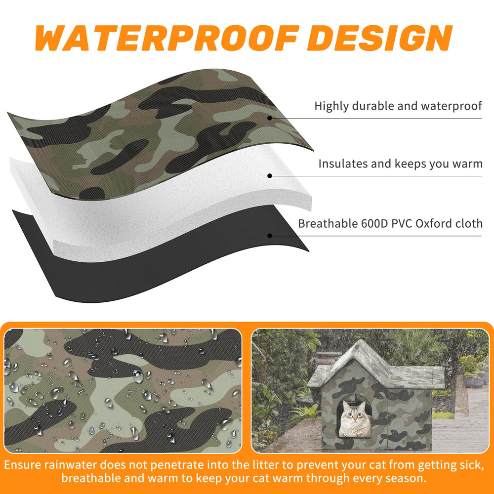 SELBATON Outdoor Cat House diy-side-door-curtains shows windproof, weather-ready setup