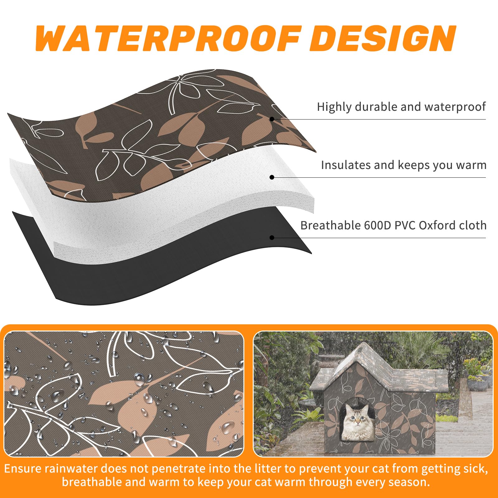 SELBATON Outdoor Cat House with soft mat attached by zipper for easy cleaning