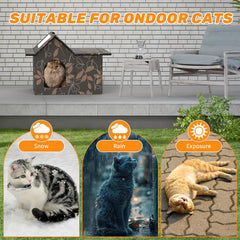 SELBATON Outdoor Cat House side door view highlighting rain protection and wind shelter