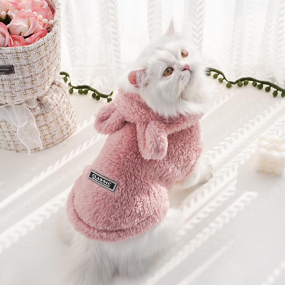 Selena bunny ears hoodie side view pink for cozy fit