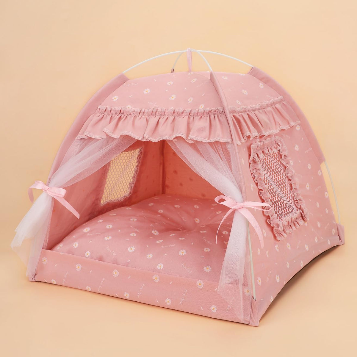 Selena cat bed tent pink front view highlights cozy nesting space for pets