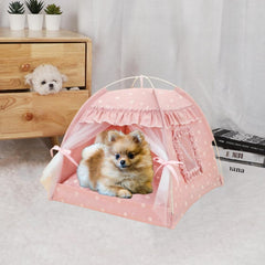 Selena cat bed tent pink twill fabric offers durable, odorless printing and dyeing