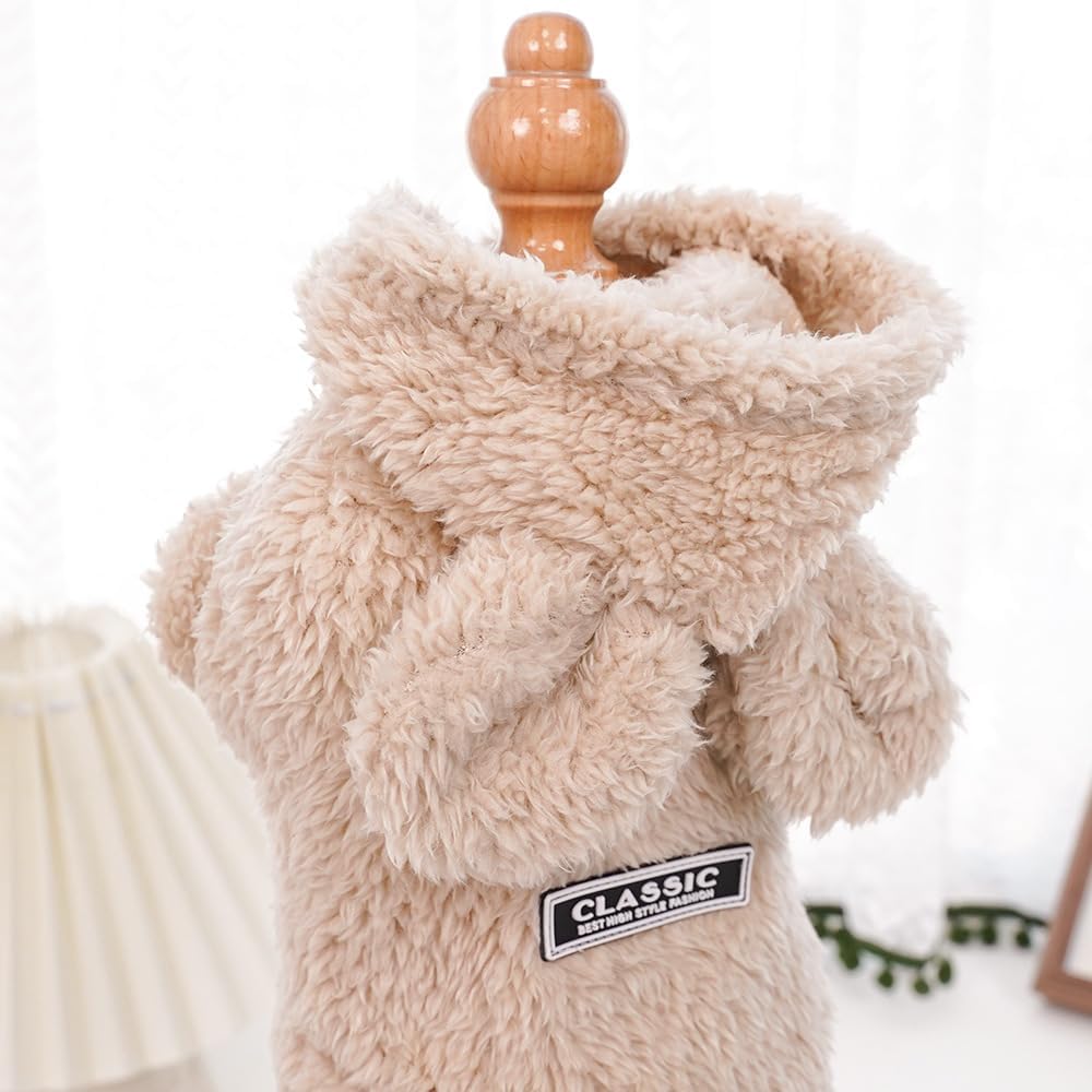 Selena small beige pet apparel showcases petite fit and style.