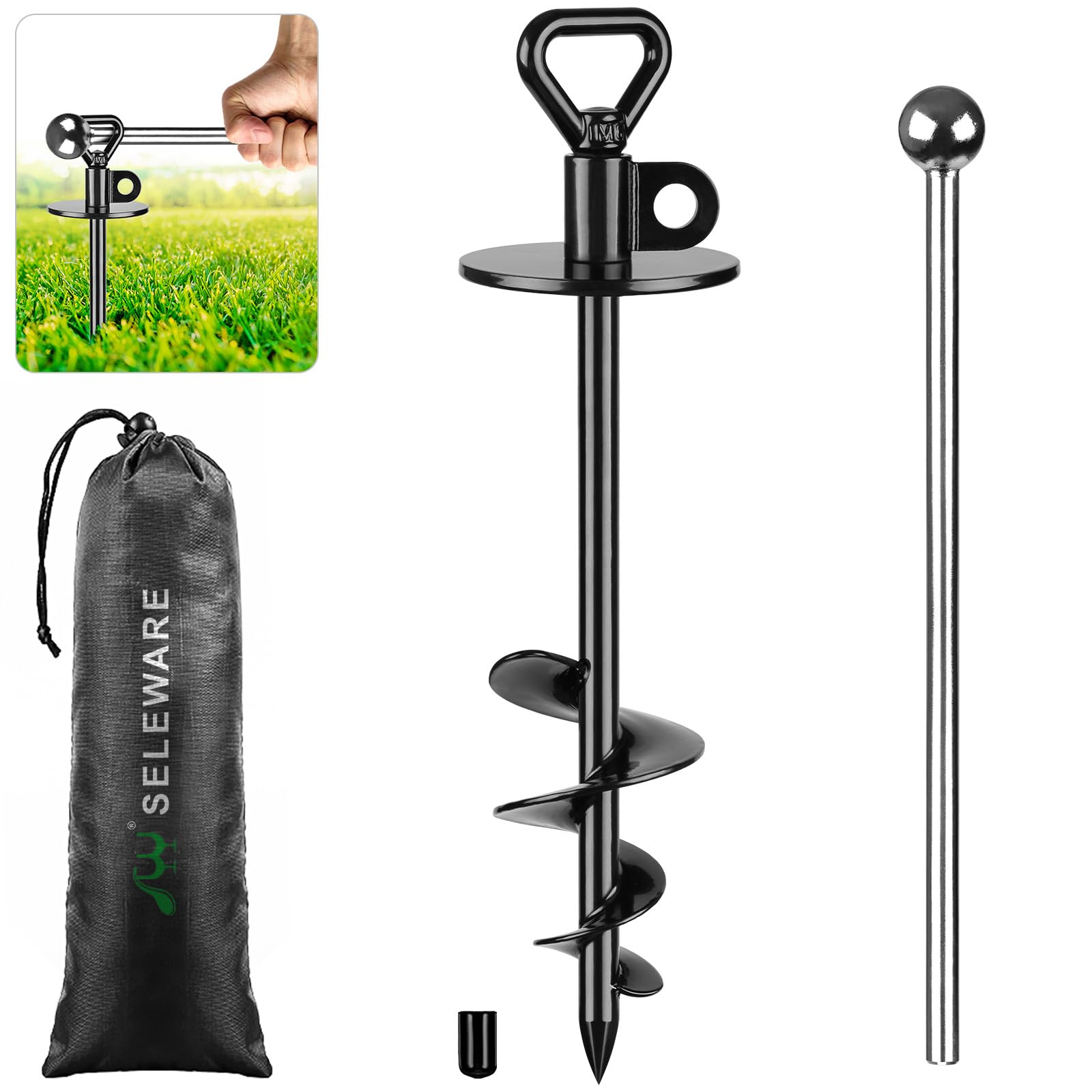 SELEWARE dog tie out stake in-action demonstrates anti-rust durability outdoors.