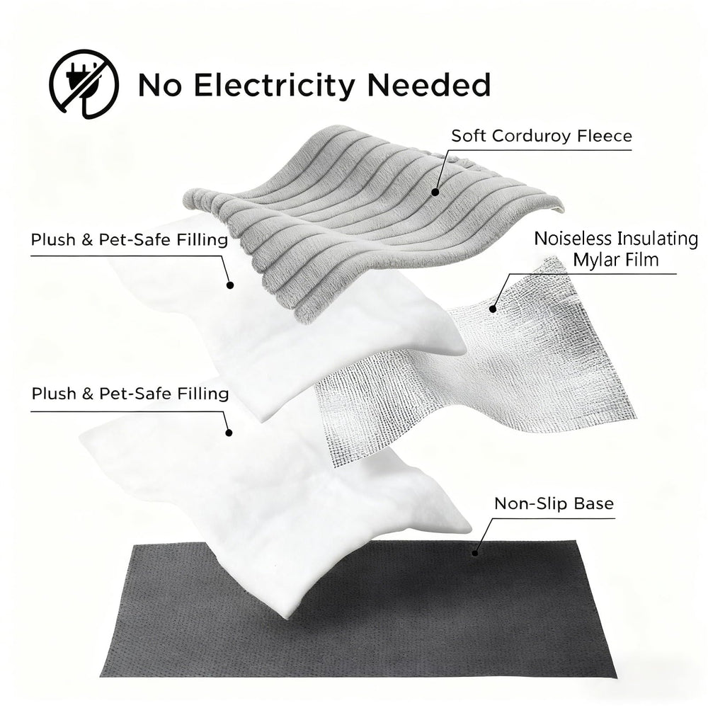 Self-Warming Cat Bed features reflective heat layer traps warmth