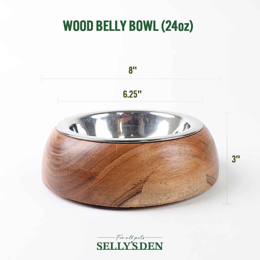 Selly’s Den wood belly bowl with dishwasher-safe insert simplifies cleaning.