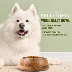 Selly’s Den wood belly bowl non-slip base keeps meals steady and clean.