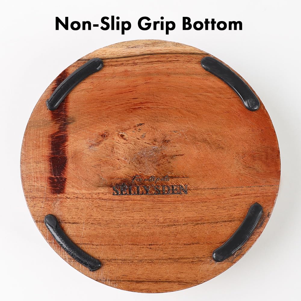 Selly’s Den wood belly bowl shows stainless steel insert for easy cleaning.