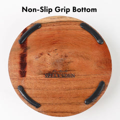 Selly’s Den wood belly bowl shows stainless steel insert for easy cleaning.